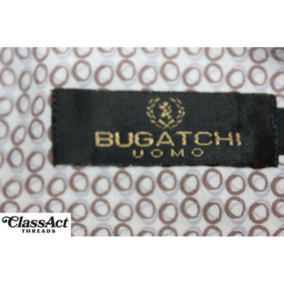 Bugatchi Shirt Mens Brown Button Up Geometric Short Sleeve Sz M - Picture 7 of 8